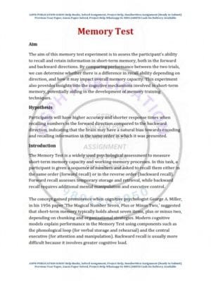 IGNOU MAPC Memory Test Practical PDF