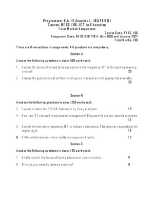 IGNOU BESC-106 Solved Assignment